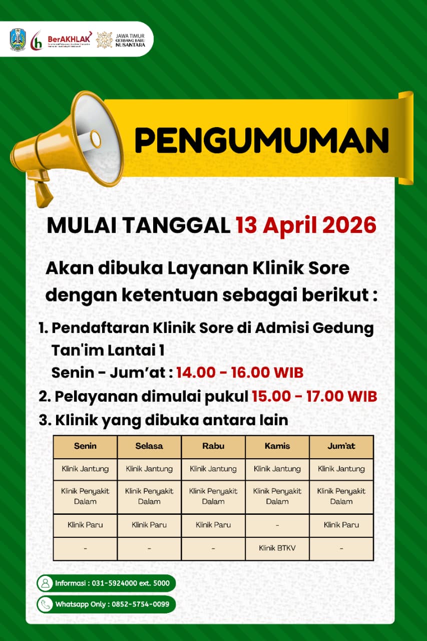 Sejak Tanggal 13 April 2026 RSUD Haji Buka Poliklinik Sore